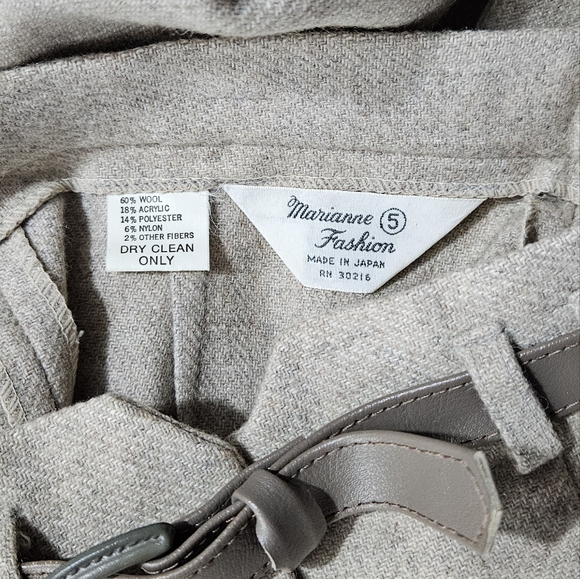 Marianne Fashion Vintage Wool Blend Taupe Oatmeal Wool Blend Skirt with Belt - Picture 5 of 5